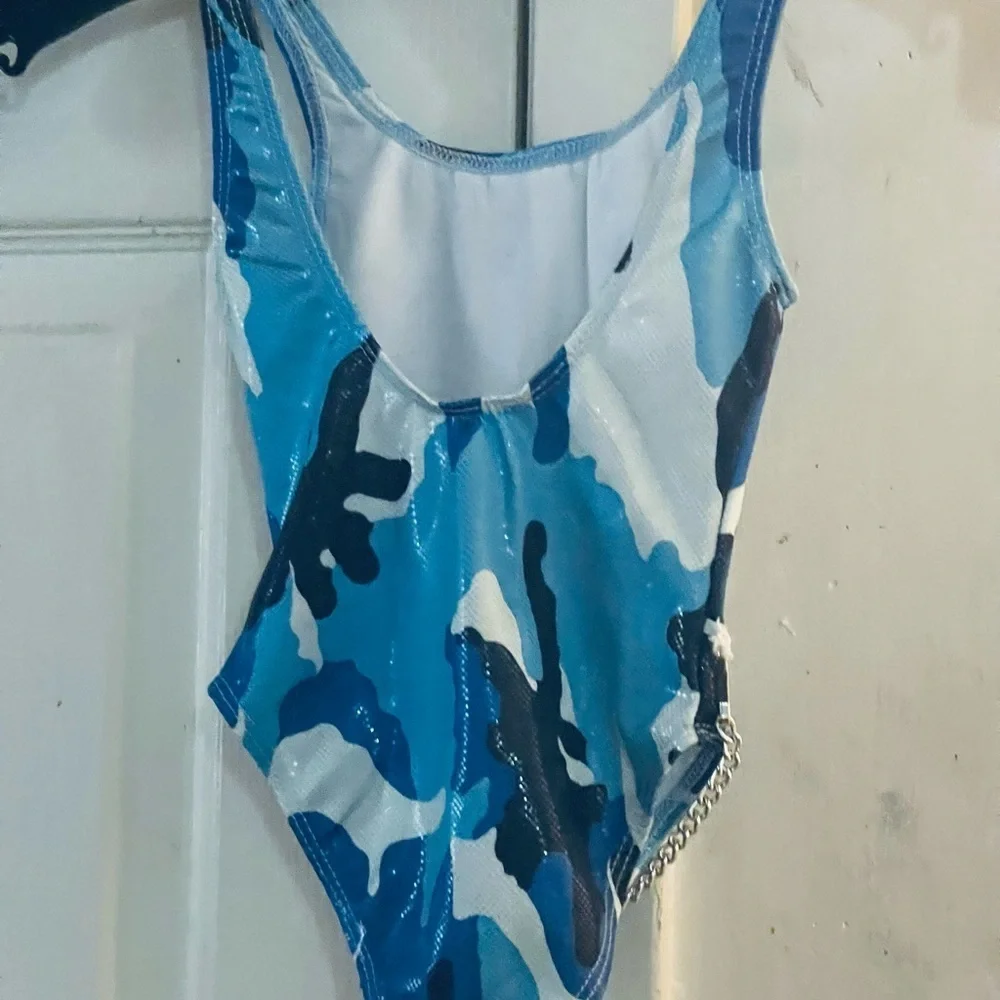 Bathing babes blue camouflage bathing suit once piece